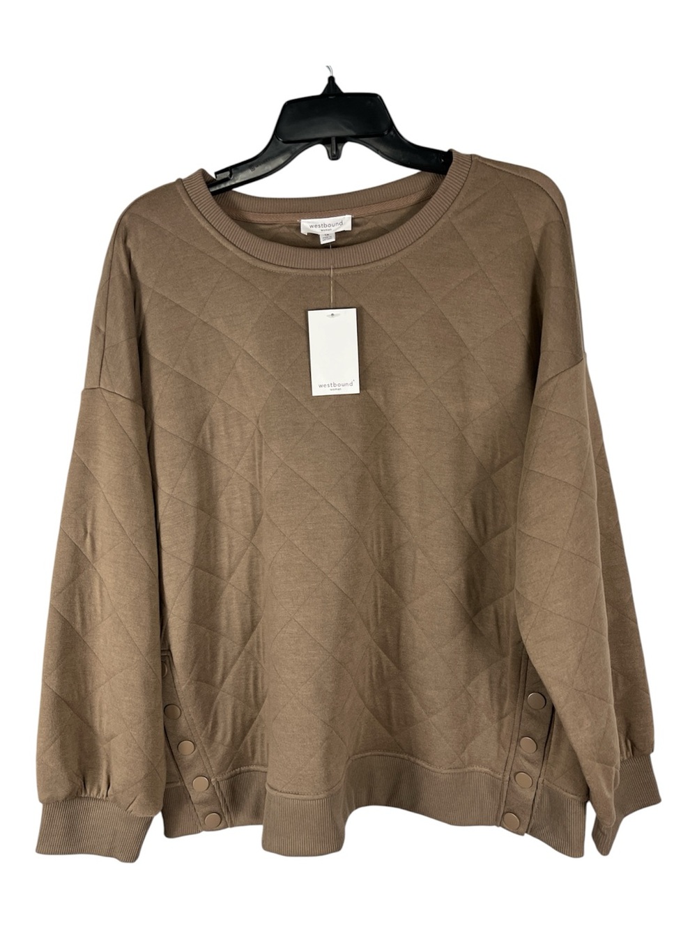 NWT Westbound 1X Diamond Quilted Knit Sweatshirt Side Snaps Tan  $79